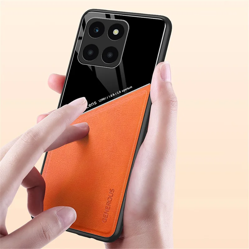 For Honor X6a 4G Case Leather+TPU+PC Phone Back Cover with Car Mount Metal Sheet - Black