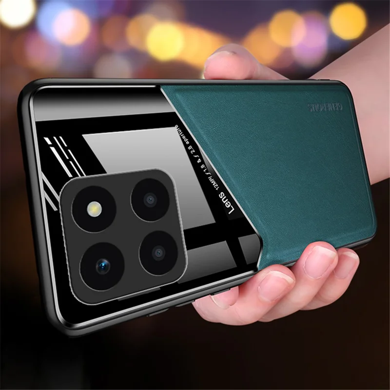 For Honor X6a 4G Case Leather+TPU+PC Phone Back Cover with Car Mount Metal Sheet - Black