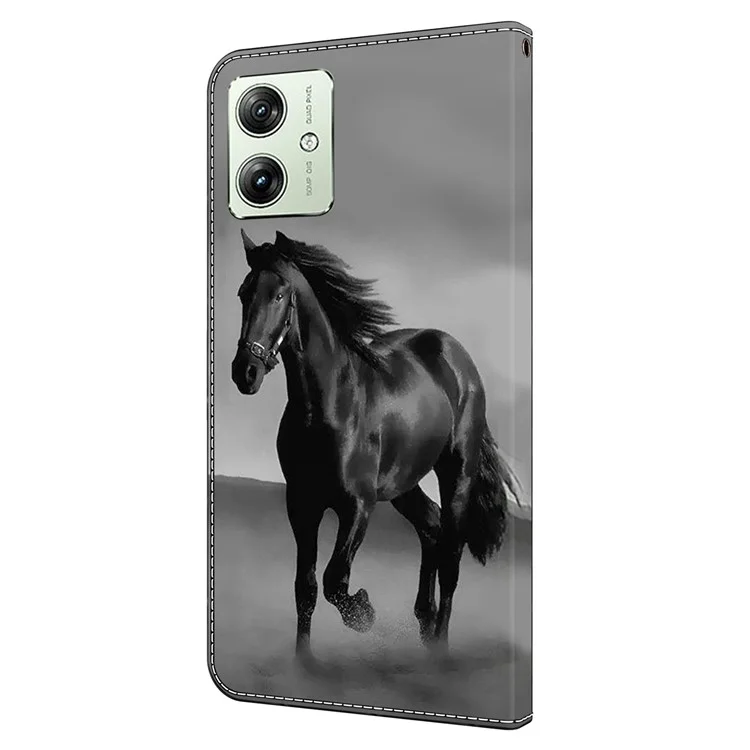 Wallet Phone Case for Motorola Moto G54 5G Case 3D Pattern Printing Leather Flip Cover - Black Horse