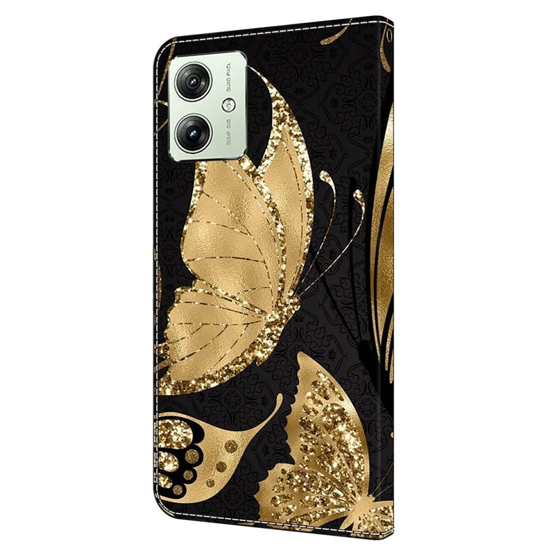 Wallet Phone Case for Motorola Moto G54 5G Case 3D Pattern Printing Leather Flip Cover - Golden Butterfly