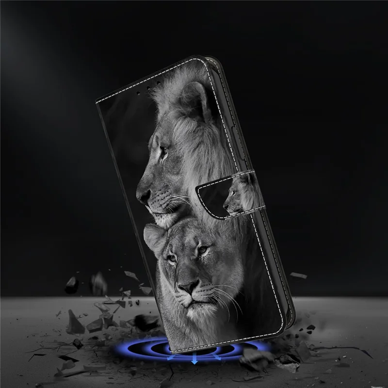 Anti-Drop Leather Flip Cover for Google Pixel 7a Case Shockproof Wallet Phone Case - Couple Lions