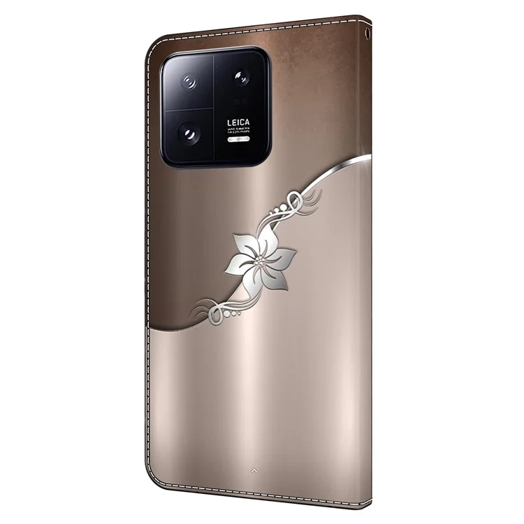 Wallet Case for Xiaomi 13 Pro 5G Case Pattern Printing Leather Flip Phone Cover - Silver Flower