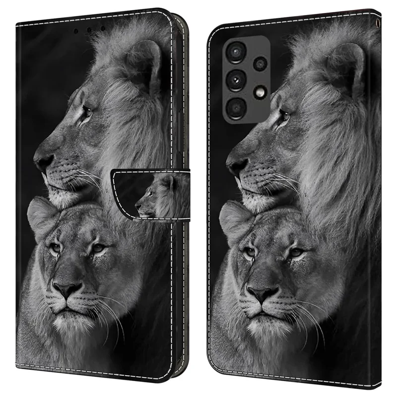 For Samsung Galaxy A13 5G / A13 4G Case Protective Leather Flip Phone Cover - Couple Lion