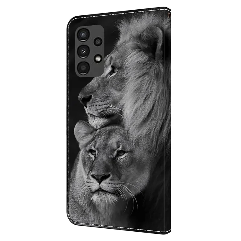 For Samsung Galaxy A13 5G / A13 4G Case Protective Leather Flip Phone Cover - Couple Lion