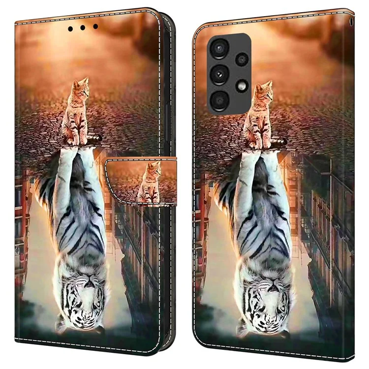 For Samsung Galaxy A13 5G / A13 4G Case Protective Leather Flip Phone Cover - Cat and Tiger