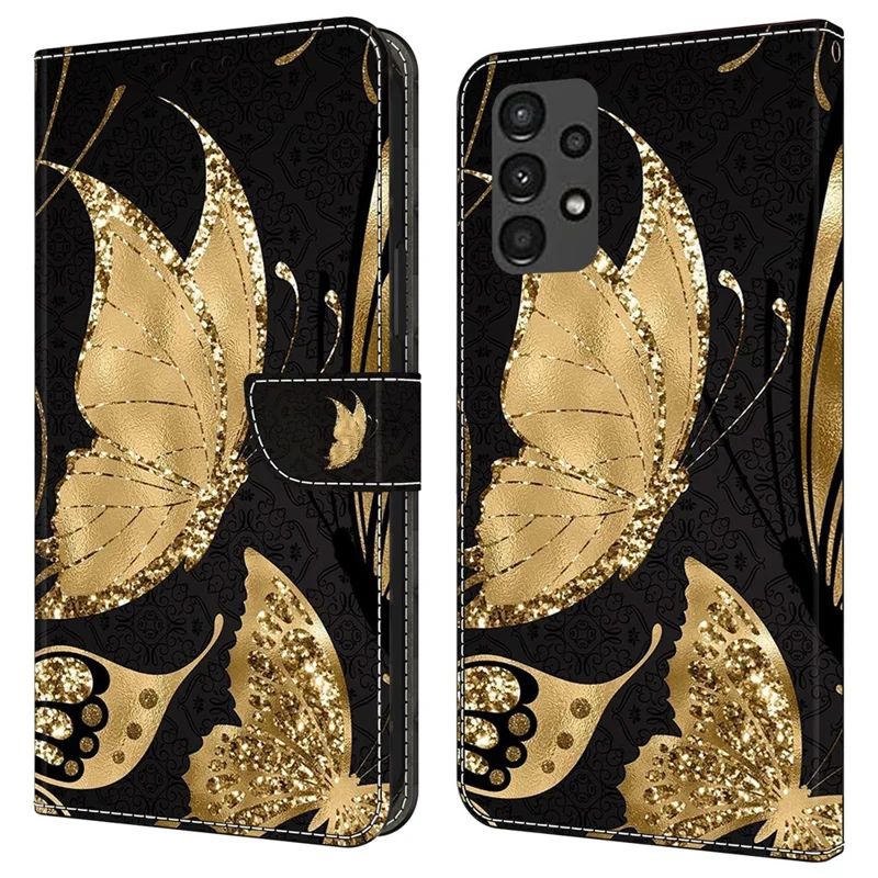 For Samsung Galaxy A13 5G / A13 4G Case Protective Leather Flip Phone Cover - Golden Butterfly