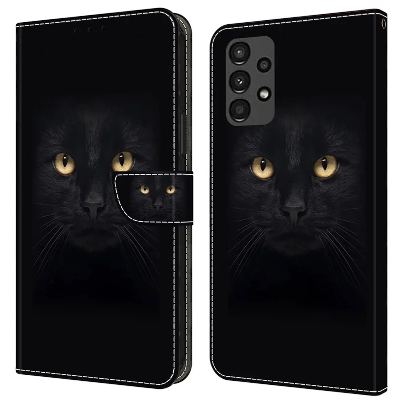 Para Samsung Galaxy A13 5G / A13 4G Funda Protectora de Cuero con Tapa del Teléfono - Gato Negro