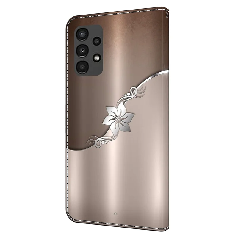 Para Samsung Galaxy A13 5G / A13 4G Capa Protetora de Couro Flip Phone Cover - Flor Prateada