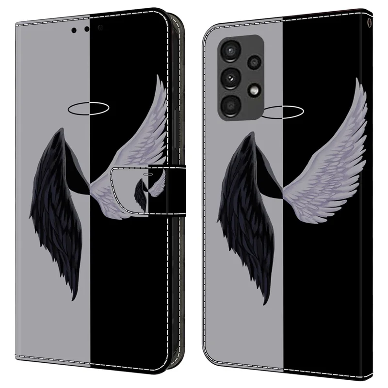 Für Samsung Galaxy A13 5G / A13 4G Hülle Schutzhülle Leder Flip Handyhülle - Schwarze / Weiße Flügel