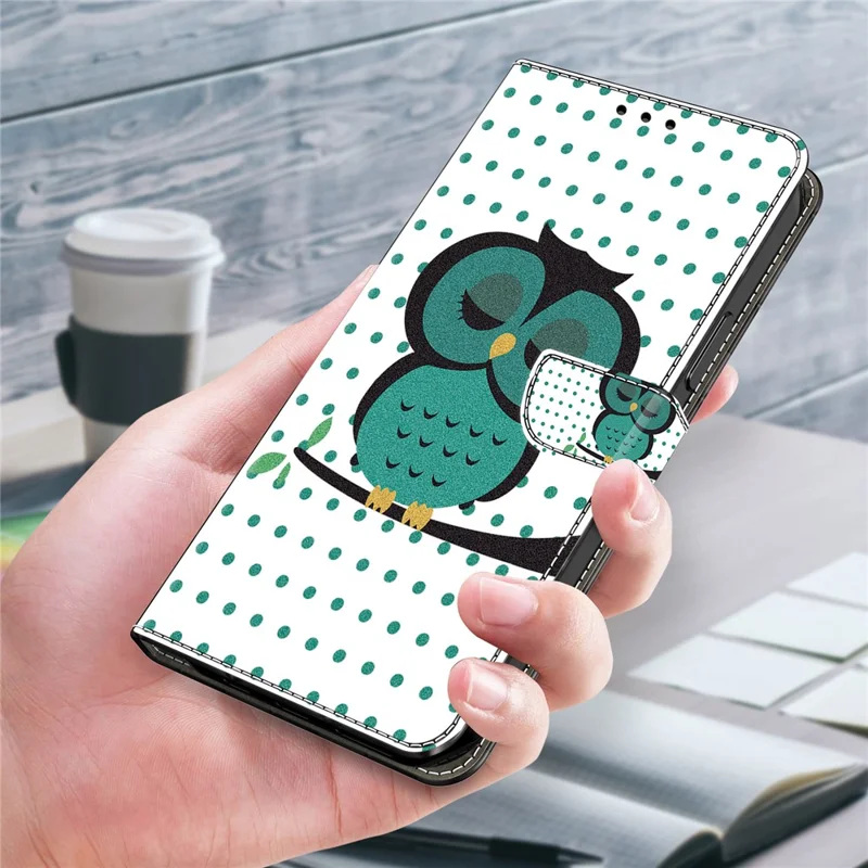 For Samsung Galaxy A14 5G / A14 4G Case Anti-Drop Wallet Phone Case with Stand - Sleeping Owl