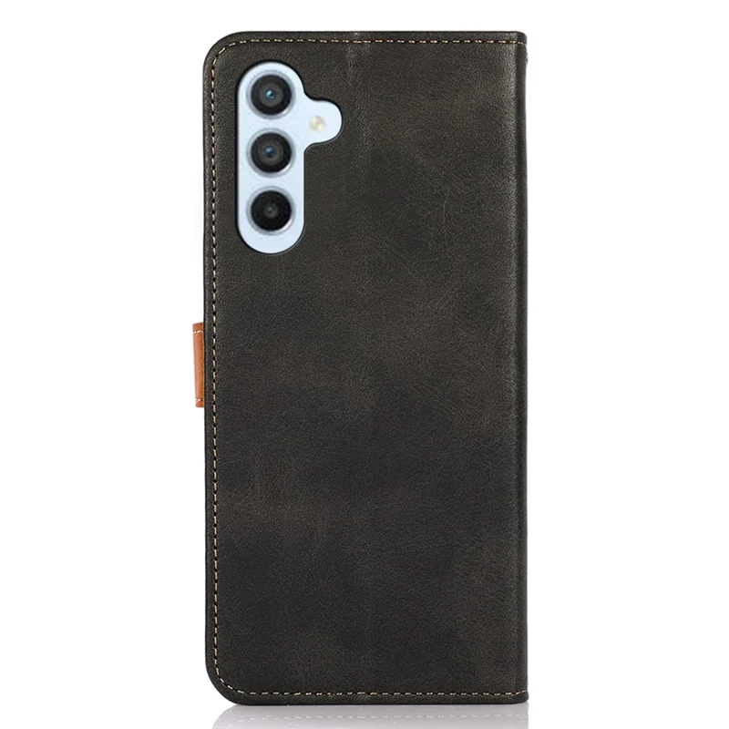KHAZNEH Para Samsung Galaxy A15 4G Case Textura de Couro de Vaca PU Leather Stand Phone Cover - Preto