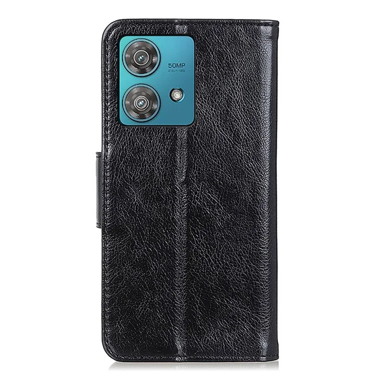 Für Motorola Edge 40 Neo 5G Hülle Spaltleder Ständer Geldbörsen Smartphone Cover - Schwarz