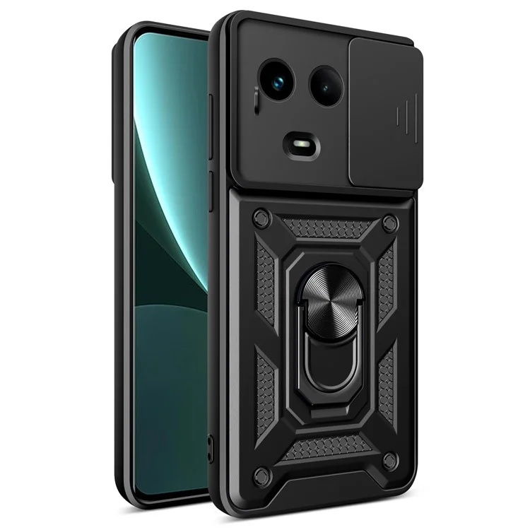 Per Realme 11x 5G / 11 5G (Global) Custodia Slide Lens Guard PC+TPU Ring Kickstand Cover per telefono - Nero