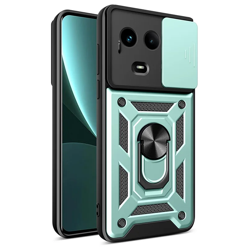 For Realme 11x 5G / 11 5G (Global) Case Slide Lens Guard PC+TPU Ring Kickstand Phone Cover - Green