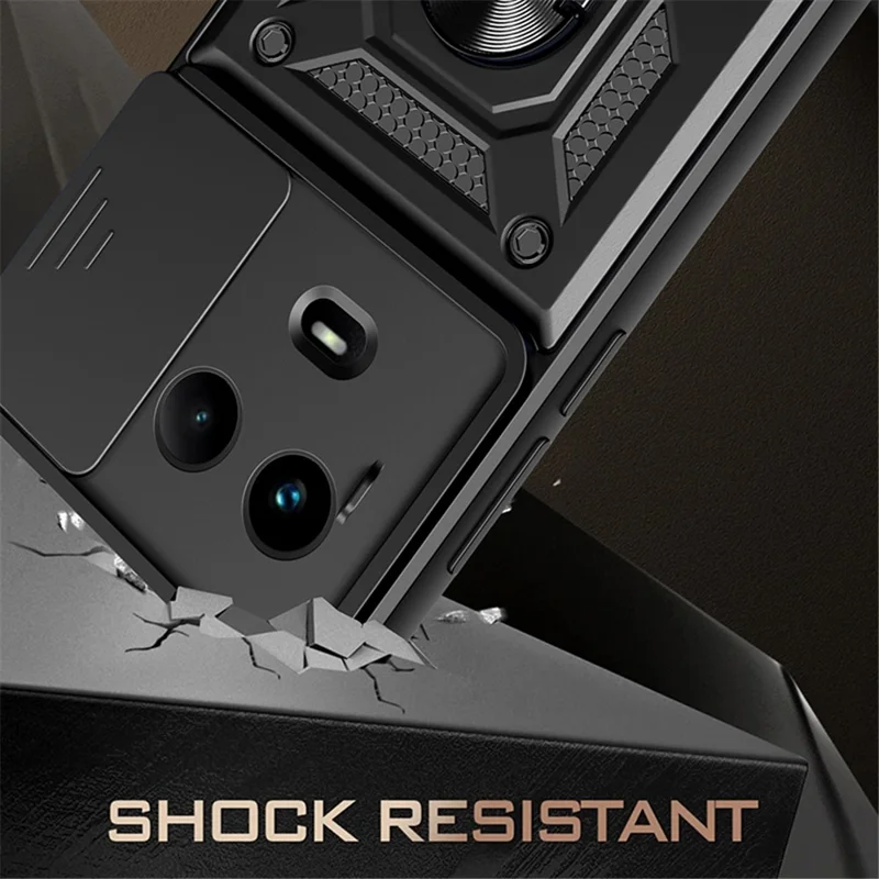 For Realme 11x 5G / 11 5G (Global) Case Slide Lens Guard PC+TPU Ring Kickstand Phone Cover - Green