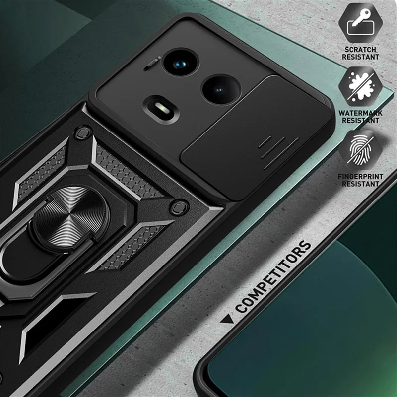 For Realme 11x 5G / 11 5G (Global) Case Slide Lens Guard PC+TPU Ring Kickstand Phone Cover - Green