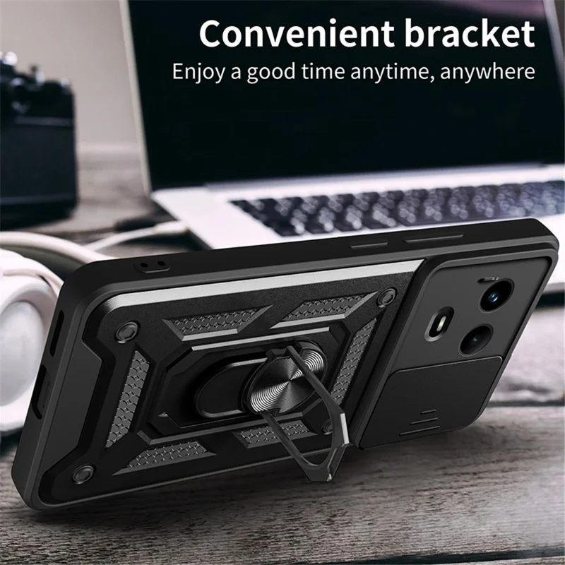 For Realme 11x 5G / 11 5G (Global) Case Slide Lens Guard PC+TPU Ring Kickstand Phone Cover - Green