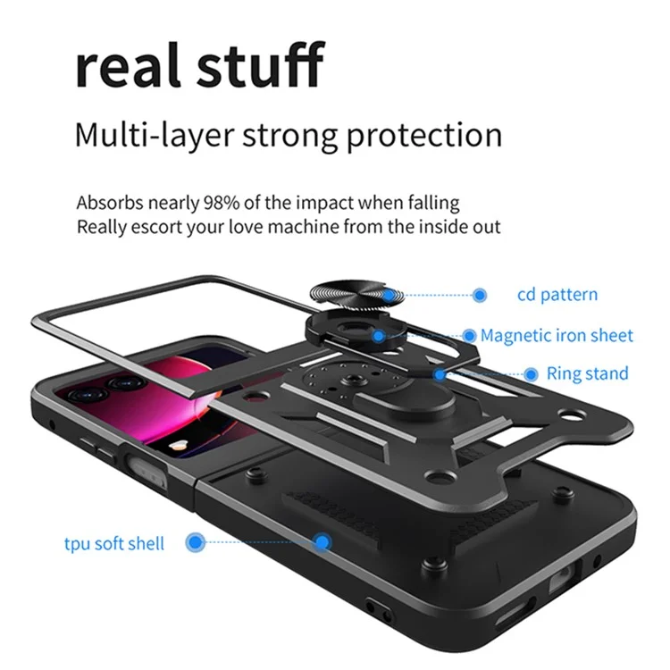 Per Motorola Razr 40 Ultra 5G Custodia PC+TPU Custodia Telefonica con Supporto - Nero