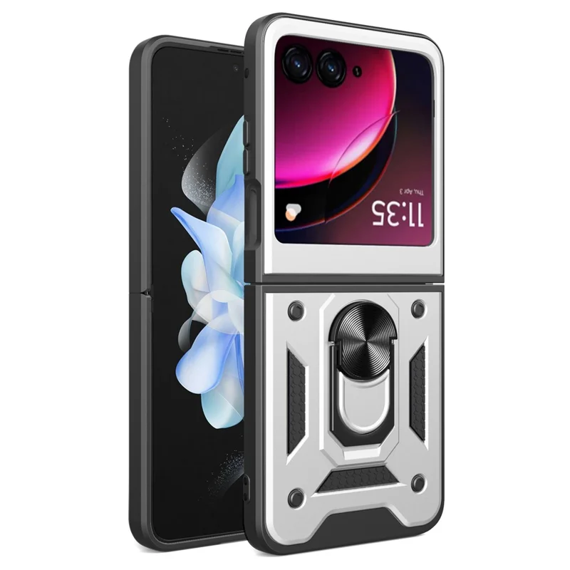For Motorola Razr 40 Ultra 5G Case PC+TPU Phone Cover Kickstand Phone Shell - Silver