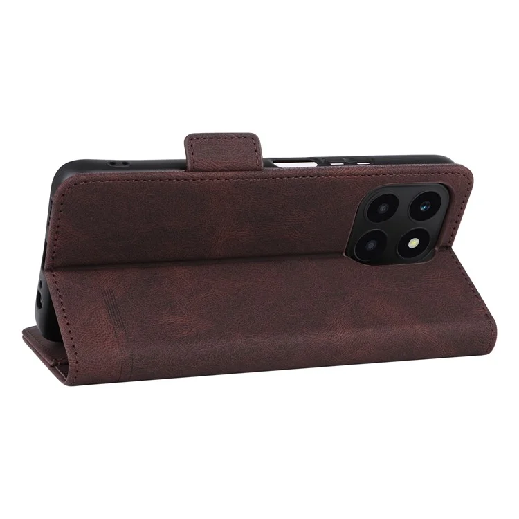 For Honor X6a 4G Case Hardware Decor Shockproof PU Leather Wallet Stand Phone Cover - Caffè