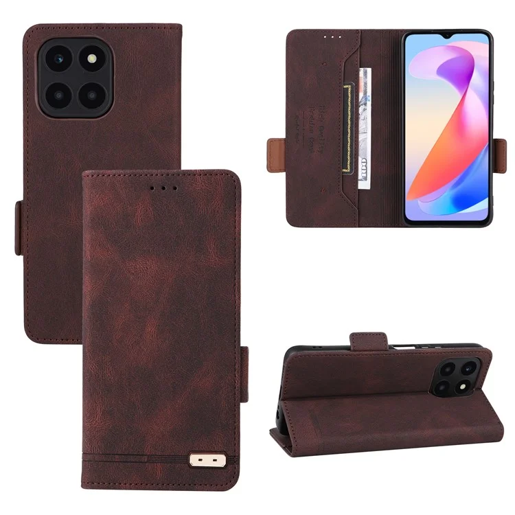 For Honor X6a 4G Case Hardware Decor Shockproof PU Leather Wallet Stand Phone Cover - Caffè