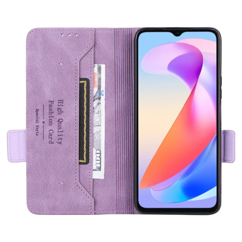 For Honor X6a 4G Case Hardware Decor Shockproof PU Leather Wallet Stand Phone Cover - Purple