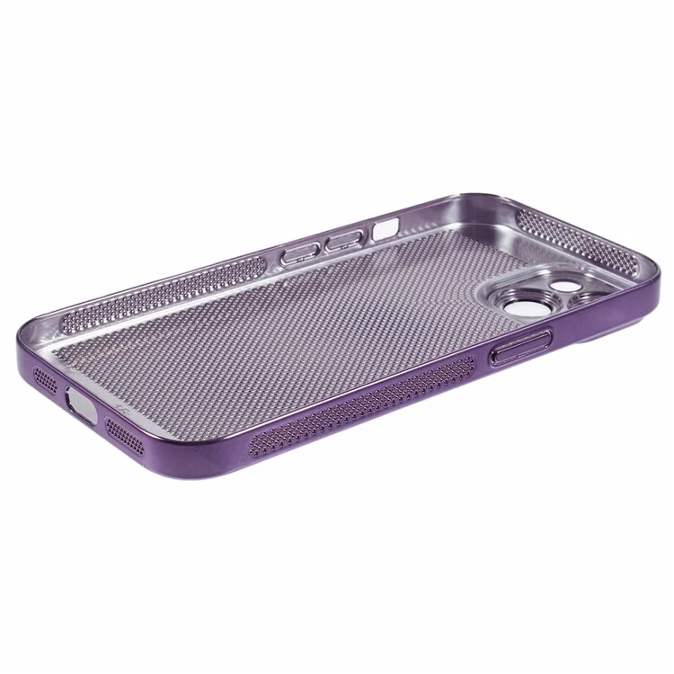 For iPhone 15 Plus Case Heat Dissipation Mesh Phone Back Cover with Lens Film - Dark Purple