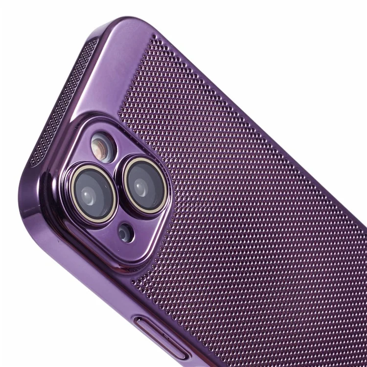 For iPhone 15 Plus Case Heat Dissipation Mesh Phone Back Cover with Lens Film - Dark Purple