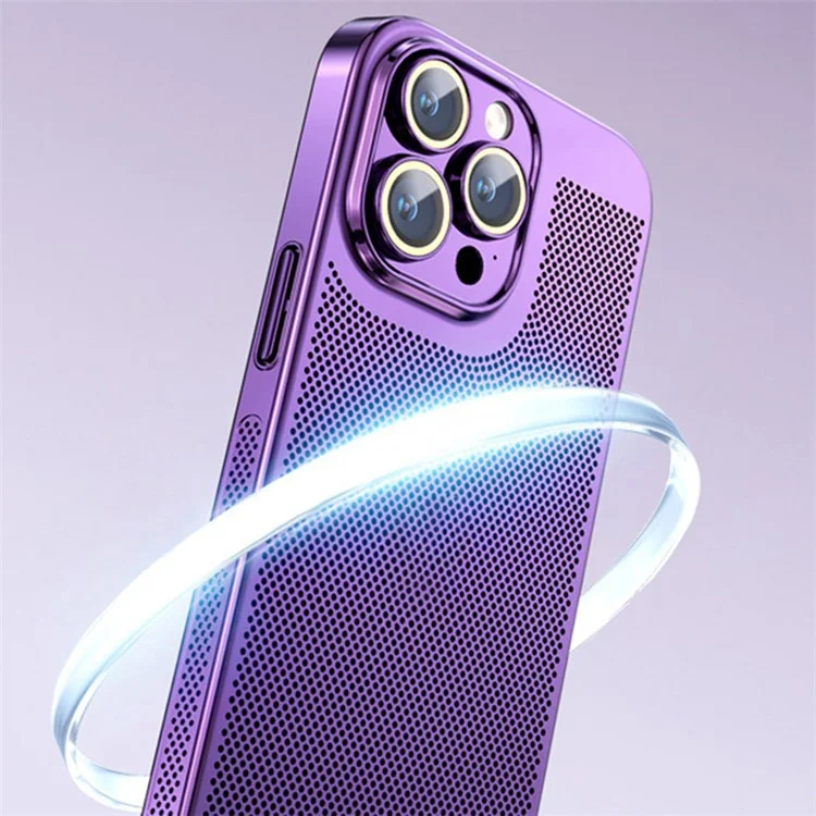 Para iPhone 15 Pro Case Heat Dissipation Holes PC Phone Cover com Protetor de Lente - Preto