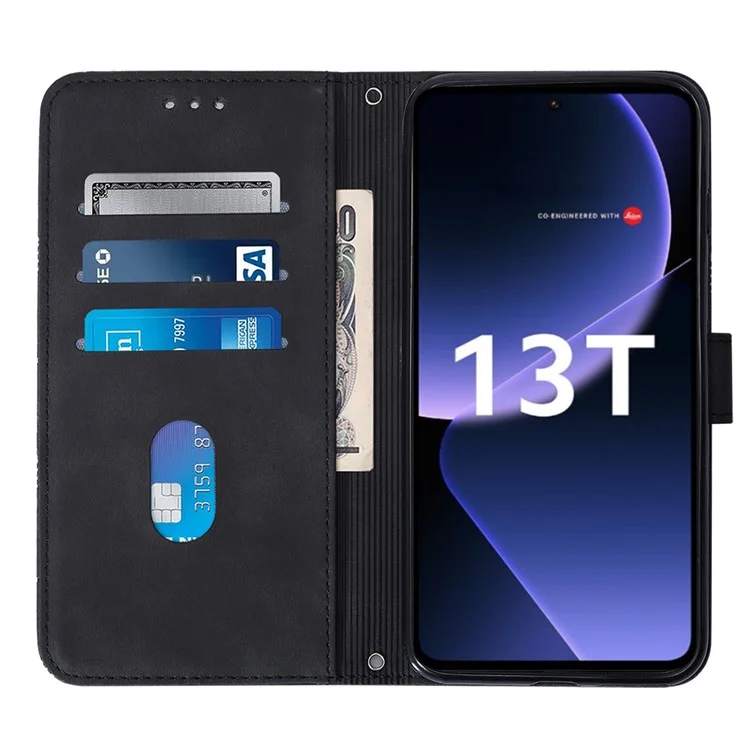 For Xiaomi 13T / 13T Pro / Redmi K60 Ultra Leather Case with Shoulder Strap Wallet Stand Phone Cover - Black
