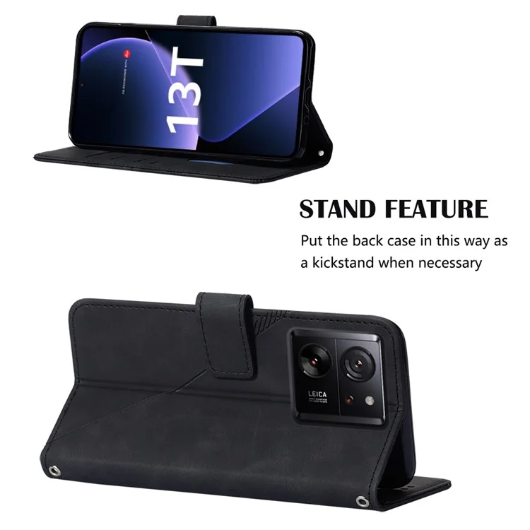 For Xiaomi 13T / 13T Pro / Redmi K60 Ultra Leather Case with Shoulder Strap Wallet Stand Phone Cover - Black