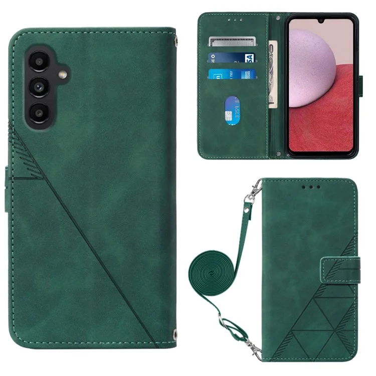 For Samsung Galaxy A05s 4G Leather Case with Shoulder Strap Wallet Stand Phone Cover - Blackish Green