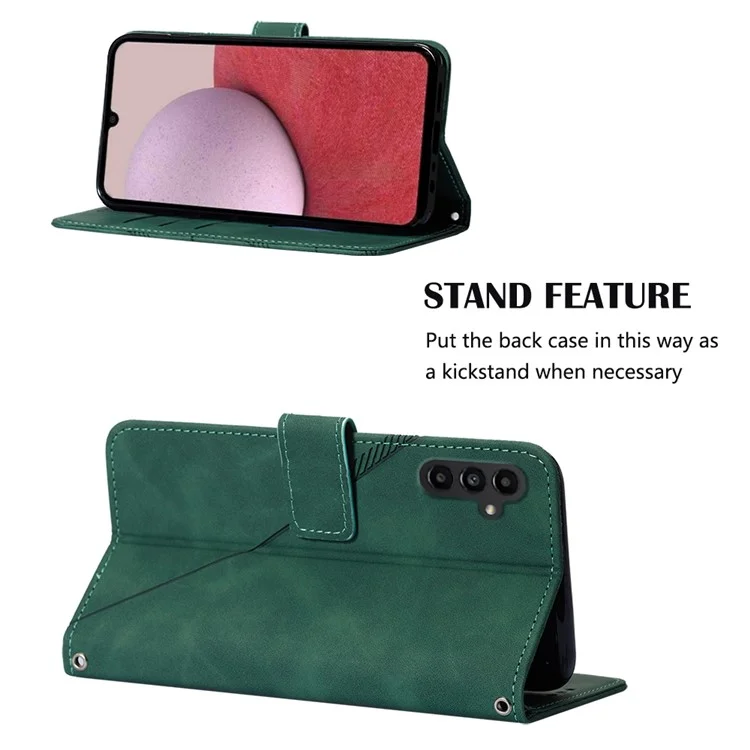 For Samsung Galaxy A05s 4G Leather Case with Shoulder Strap Wallet Stand Phone Cover - Blackish Green