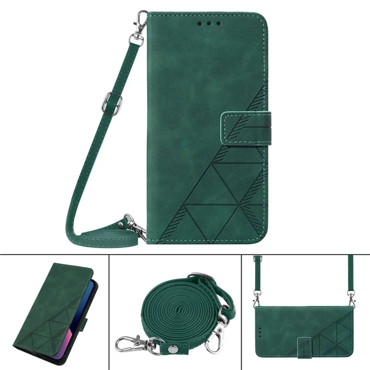 For Samsung Galaxy A05s 4G Leather Case with Shoulder Strap Wallet Stand Phone Cover - Blackish Green