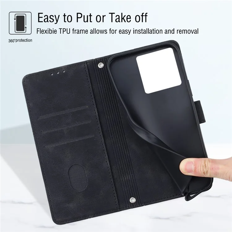For Xiaomi 13T / 13T Pro / Redmi K60 Ultra Phone Case with Shoulder Strap Skin-Touch Leather Wallet Stand Cover - Black