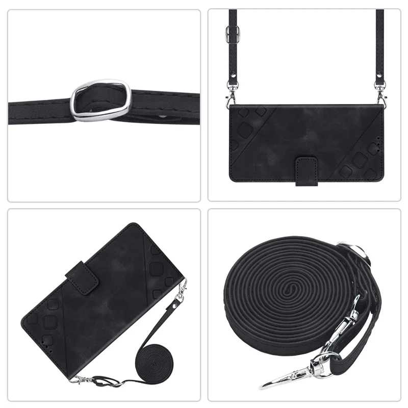 For Xiaomi 13T / 13T Pro / Redmi K60 Ultra Phone Case with Shoulder Strap Skin-Touch Leather Wallet Stand Cover - Black
