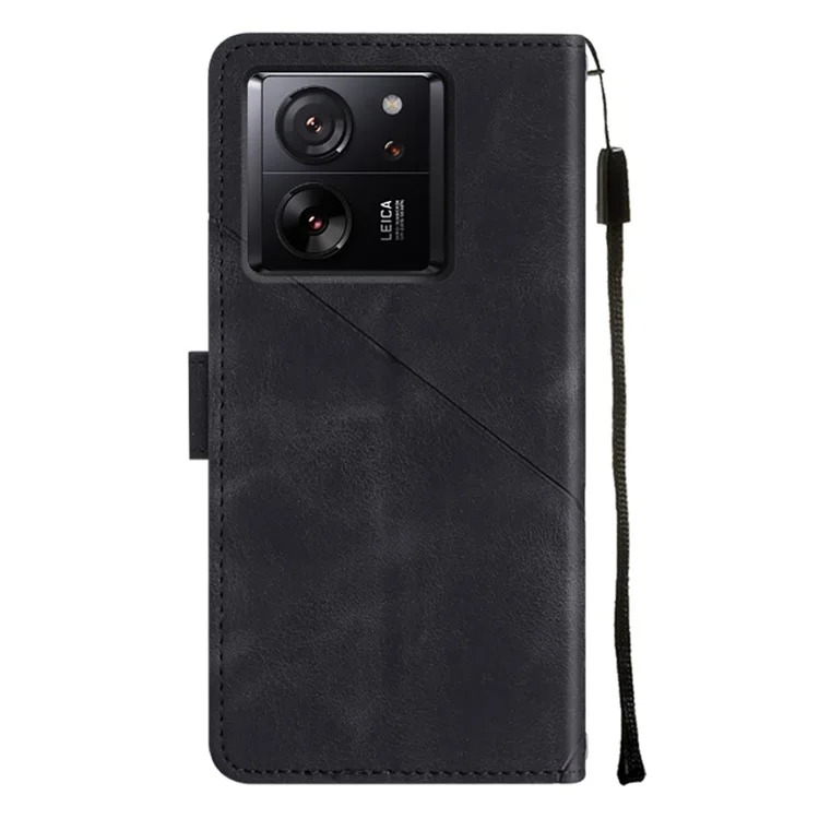 For Xiaomi 13T / 13T Pro / Redmi K60 Ultra Phone Case with Shoulder Strap Skin-Touch Leather Wallet Stand Cover - Black