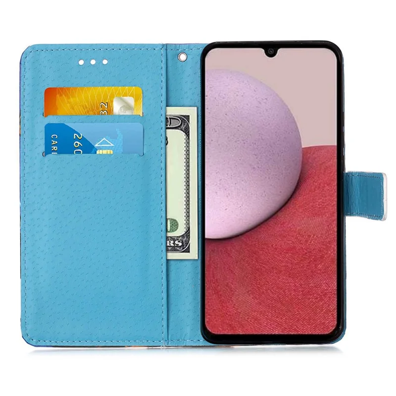For Samsung Galaxy A15 4G Leather Case with Strap and Card Holder Pattern Printing Phone Stand Cover - Mandala Flower