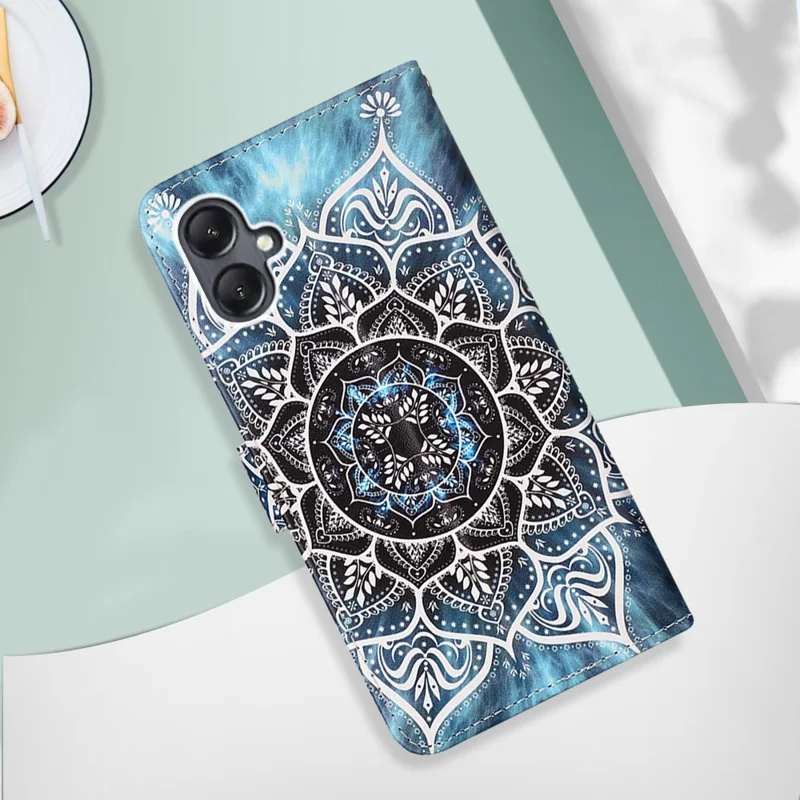 For Samsung Galaxy A15 4G Leather Case with Strap and Card Holder Pattern Printing Phone Stand Cover - Mandala Flower