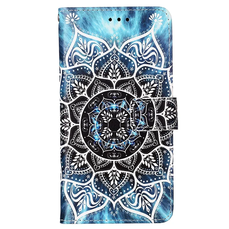For Samsung Galaxy A15 4G Leather Case with Strap and Card Holder Pattern Printing Phone Stand Cover - Mandala Flower