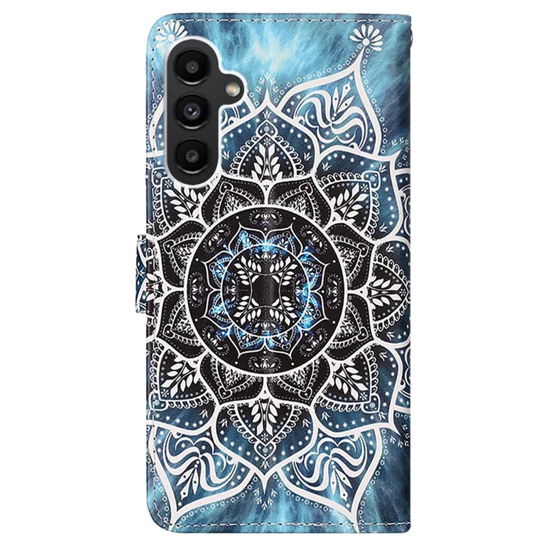 For Samsung Galaxy A15 4G Leather Case with Strap and Card Holder Pattern Printing Phone Stand Cover - Mandala Flower