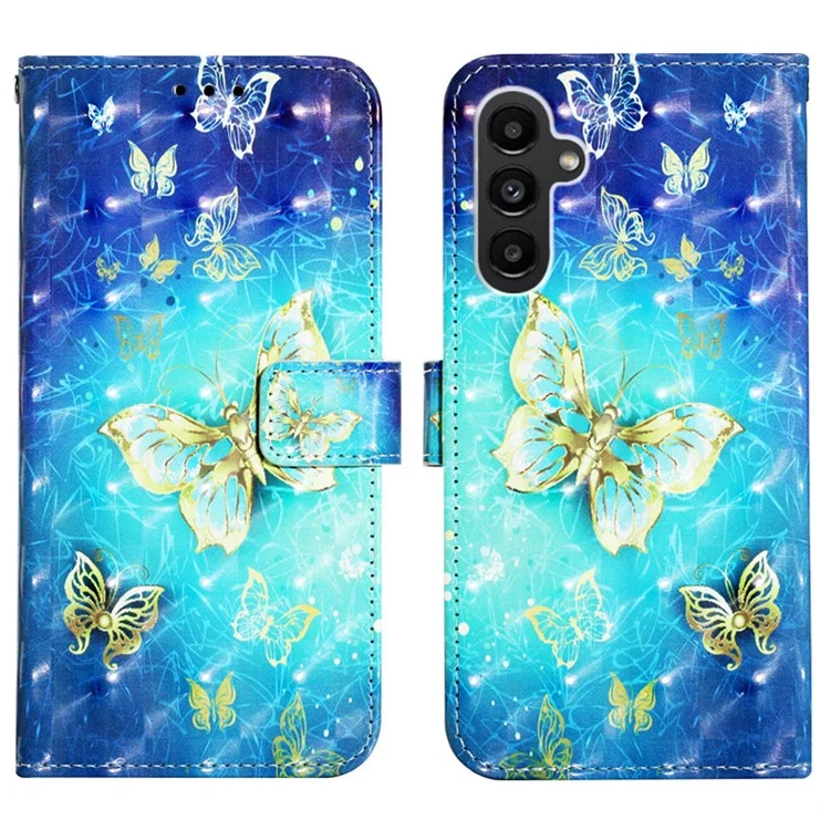 For Samsung Galaxy A15 4G 4G Leather Case 3D Pattern Printing Wallet Stand Mobile Cover with Strap - Golden Butterflies