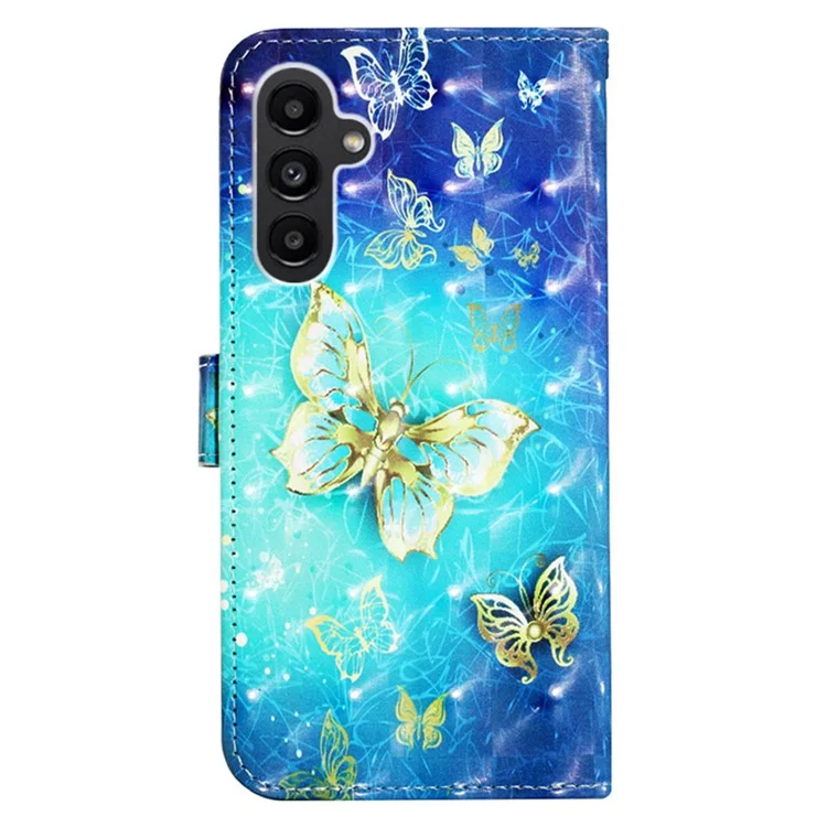 For Samsung Galaxy A15 4G 4G Leather Case 3D Pattern Printing Wallet Stand Mobile Cover with Strap - Golden Butterflies