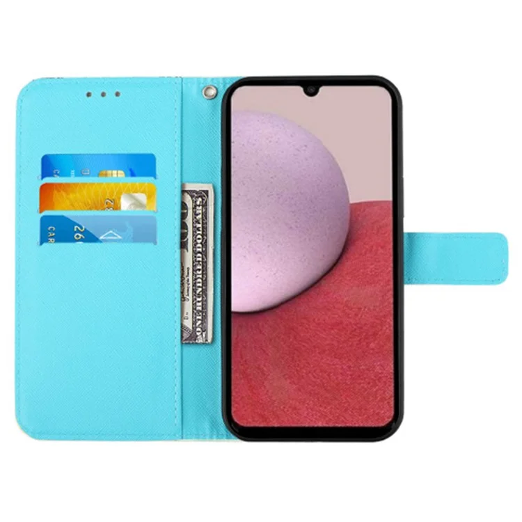For Samsung Galaxy A15 4G 4G Leather Case 3D Pattern Printing Wallet Stand Mobile Cover with Strap - Golden Butterflies
