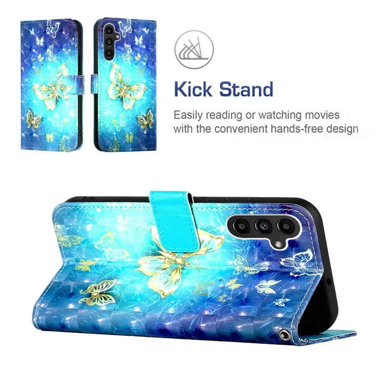 For Samsung Galaxy A15 4G 4G Leather Case 3D Pattern Printing Wallet Stand Mobile Cover with Strap - Golden Butterflies