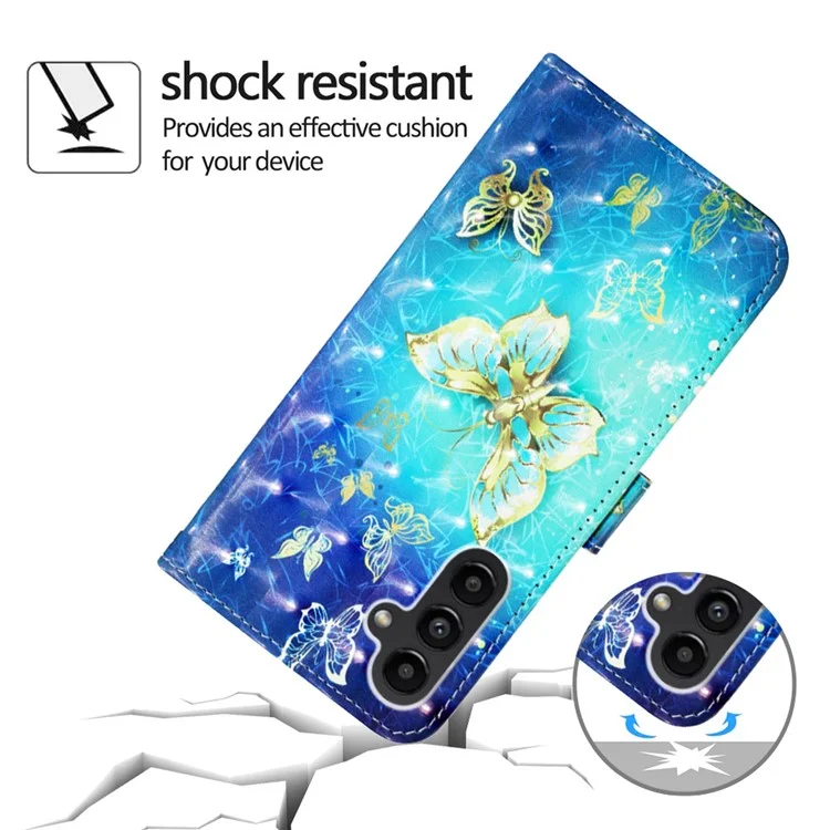 For Samsung Galaxy A15 4G 4G Leather Case 3D Pattern Printing Wallet Stand Mobile Cover with Strap - Golden Butterflies