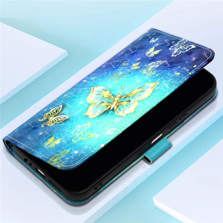 For Samsung Galaxy A15 4G 4G Leather Case 3D Pattern Printing Wallet Stand Mobile Cover with Strap - Golden Butterflies