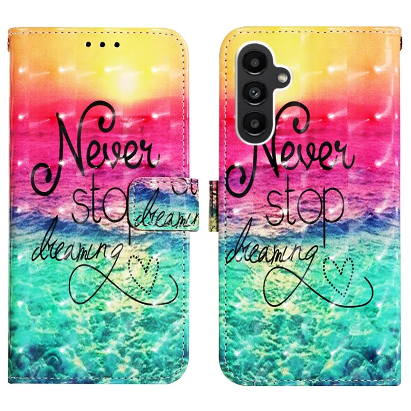 For Samsung Galaxy A15 4G 4G Leather Case 3D Pattern Printing Wallet Stand Mobile Cover with Strap - Never Stop Dreaming