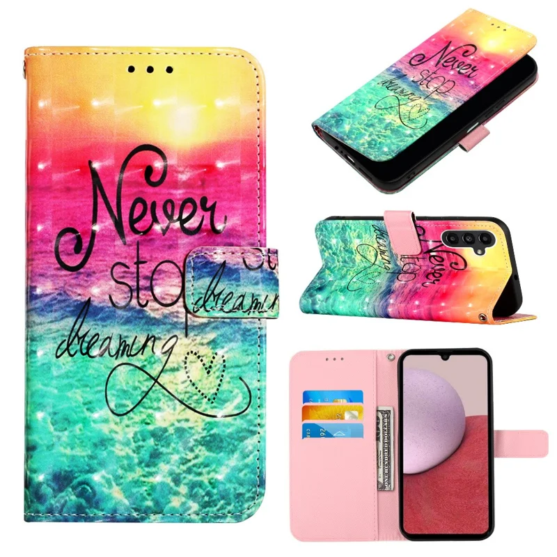 For Samsung Galaxy A15 4G 4G Leather Case 3D Pattern Printing Wallet Stand Mobile Cover with Strap - Never Stop Dreaming