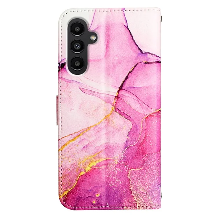 For Samsung Galaxy A15 4G Case with Strap Marble Pattern Leather Phone Cover Card Holder - Pink+Purple+Gold LS001